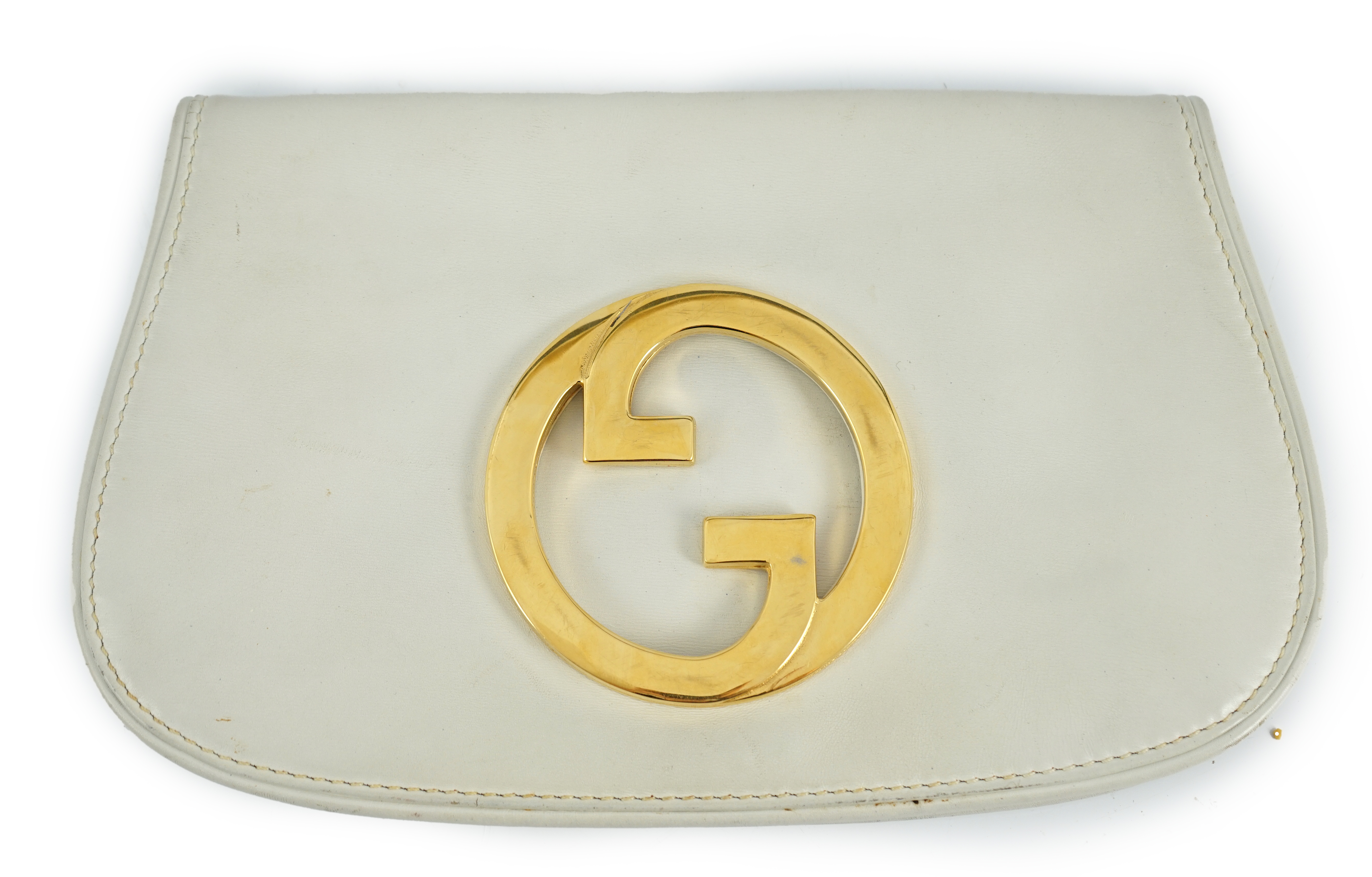 A vintage Gucci Blondie Unicorn white leather clutch bag, width 28cm, depth 4cm, height 16cm